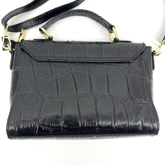 Persaman Black Leather Small Rectangle Crossbody Bag Flap - Picture 6 of 9